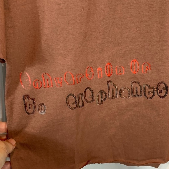 South Korean Brown Elephant T-Shirt Unfinished Hems and Sleeve Cutouts - Large - Picture 7 of 7